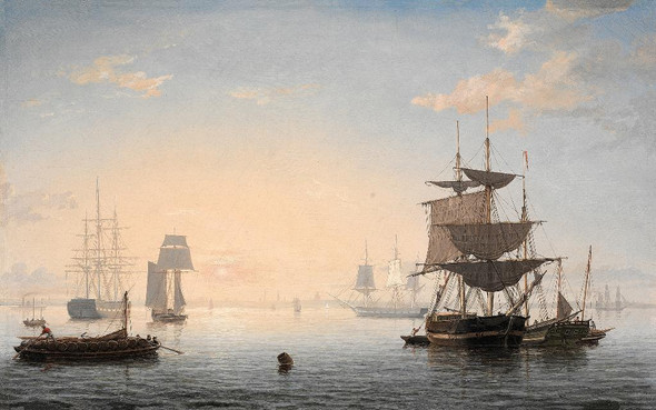 Harbor Of Boston, With The City In The Distance (1846) By Fitz Henry Lane (PRT_9492) - Canvas Art Print - 28in X 18in