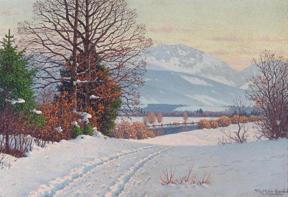 A Sunny Winter Day By Fritz M√ºller Landeck (PRT_9501) - Canvas Art Print - 23in X 16in