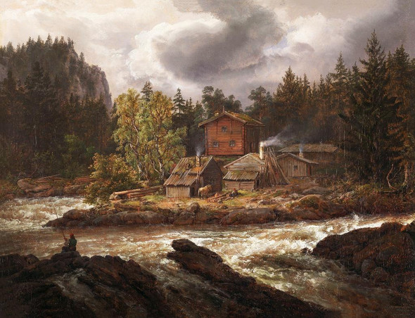 View Of H√∏nefossen (1847) By JC Dahl (PRT_9514) - Canvas Art Print - 23in X 18in