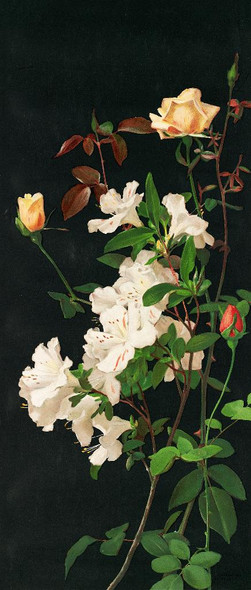 Azaleas And Roses (1878) By George Cochran Lambdin (PRT_9524) - Canvas Art Print - 13in X 31in