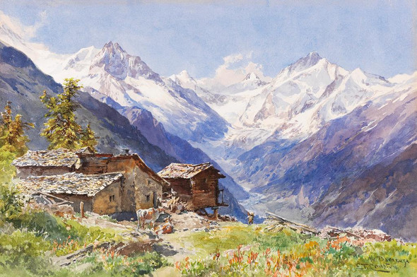 Die Alpe Barneuza (Wallis) (1900) By Edward Theodore Compton (PRT_9550) - Canvas Art Print - 30in X 20in