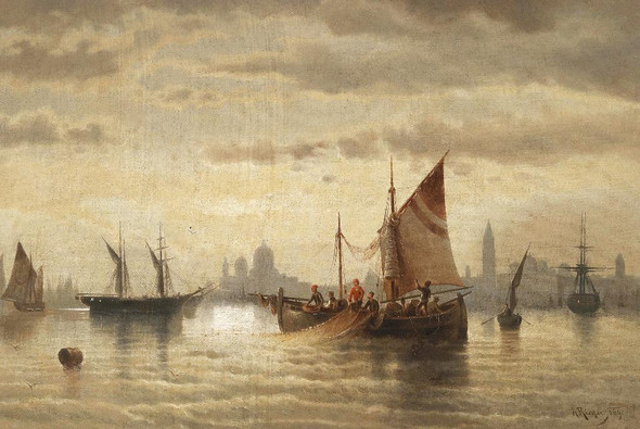 Segelschiffe Vor Venedig 1869 By Albert Rieger (PRT_9565) - Canvas Art Print - 23in X 15in