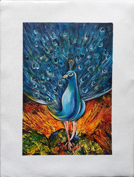 Abstract Peacock Painting 04 (ART_8146_59032) - Handpainted Art Painting - 8in X 12in