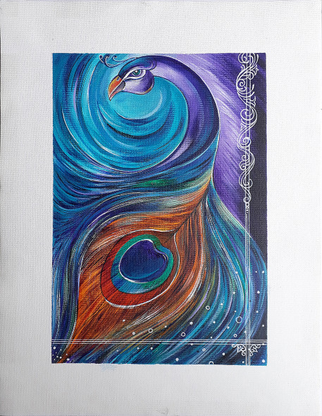 Abstract Peacock Painting 03 (ART_8146_59031) - Handpainted Art Painting - 8in X 12in