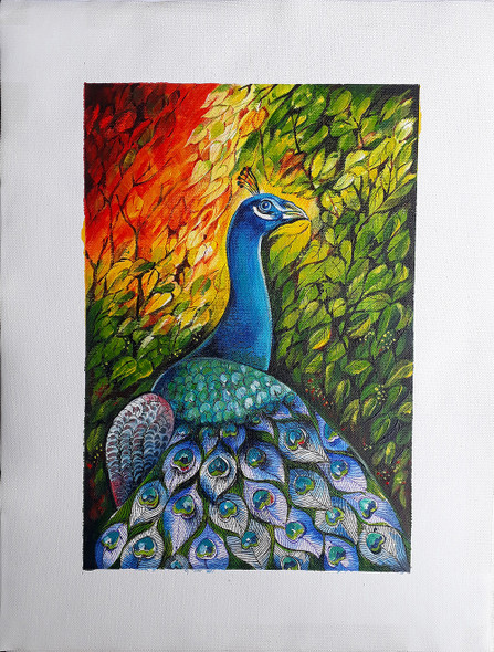 Abstract Peacock Painting 01 (ART_8146_59028) - Handpainted Art Painting - 8in X 12in