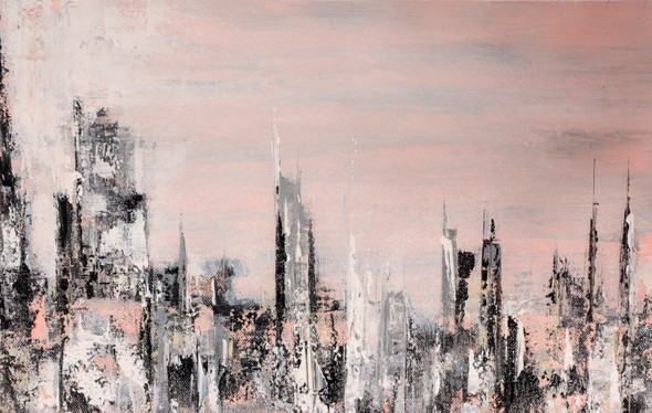 Pink City Abstract Painting (ART_8156_59038) - Handpainted Art Painting - 40in X 30in
