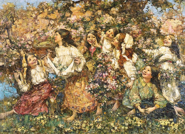 A Spring Time Rondeley (1910) By Edward Atkinson Hornel (PRT_9583) - Canvas Art Print - 23in X 17in