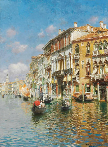 Gondolas On The Grand Canal, Venice By Rubens Santoro (PRT_9612) - Canvas Art Print - 20in X 27in