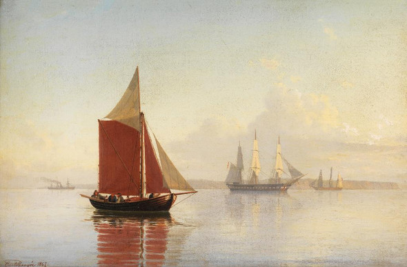 Ein Segelkutter Und Zwei Gro√üsegler Vor Der K√ºste (1867) By Carl Emil Baag√∏e (PRT_9641) - Canvas Art Print - 30in X 20in