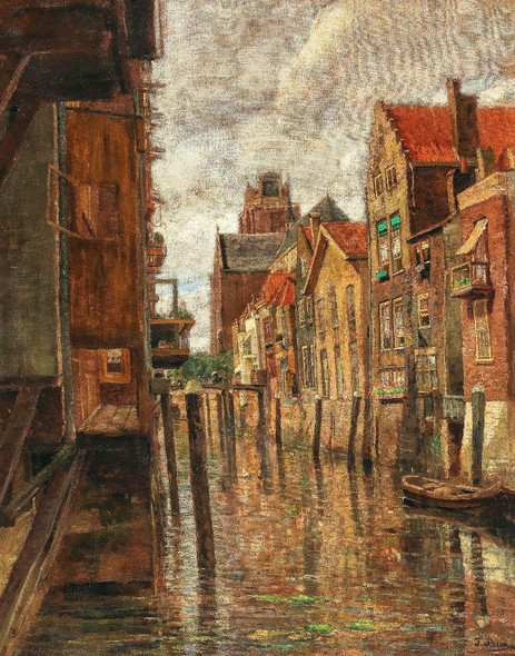 A Canal In Dordrecht By Tina Blau (PRT_9679) - Canvas Art Print - 18in X 23in