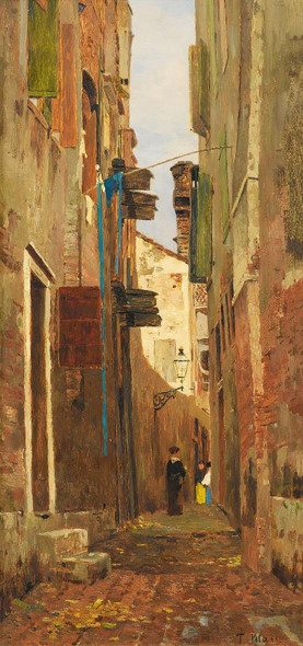 Street In Italy By Tina Blau (PRT_9680) - Canvas Art Print - 13in X 28in