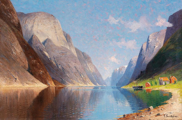 Fjord Landscape By Elisabeth Gr√ºttefien Kiekebusch (PRT_9687) - Canvas Art Print - 27in X 18in