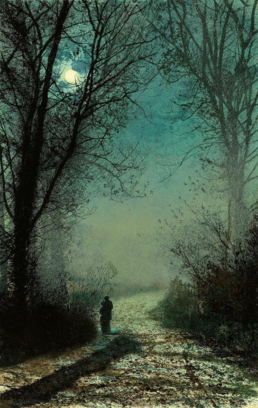 Lovers On A Moonlit Lane (1873) By John Atkinson Grimshaw (PRT_9693) - Canvas Art Print - 13in X 21in