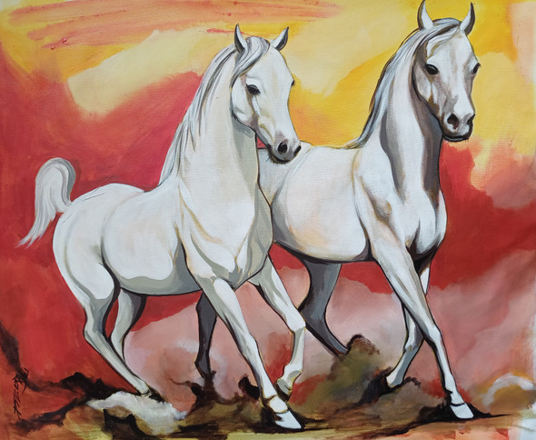 Running horses (ART_7699_59336) - Handpainted Art Painting - 30in X 24in