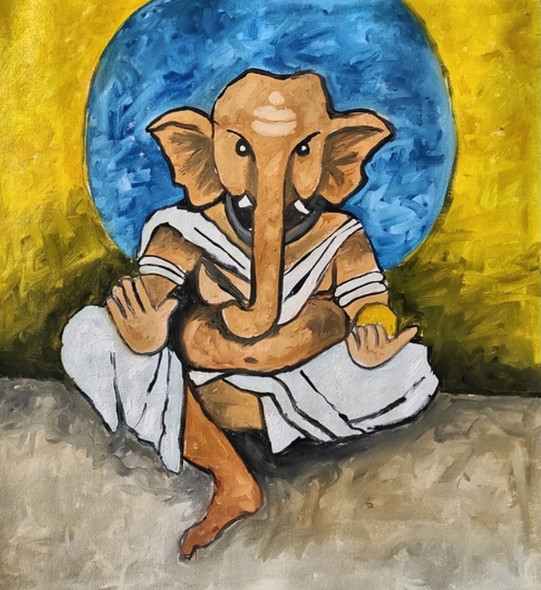 Lord Ganesha - Bold Strokes (ART_5557_59289) - Handpainted Art Painting - 21in X 22in