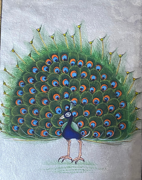 Peacock miniature painting  (ART_8194_59256) - Handpainted Art Painting - 5in X 7in