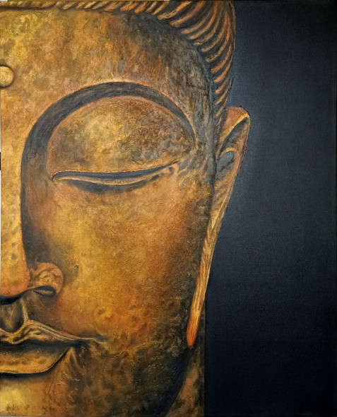 Buddha Painting (ART_2668_57500) - Handpainted Art Painting - 48in X 60in