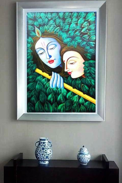 Radha Shyam with Basari07 - Handpainted Art Painting - 24in X 36in