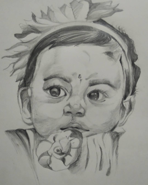 Portrait of baby girl (ART_960_59519) - Handpainted Art Painting - 10in X 12in