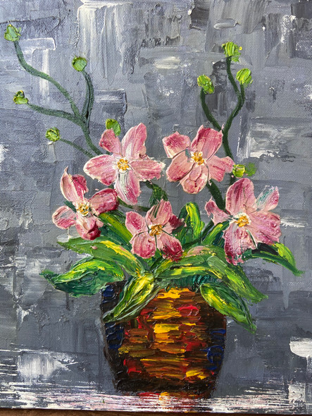 Flower vase (ART_8179_59181) - Handpainted Art Painting - 12in X 12in