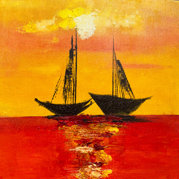 Sail boat (ART_8179_59180) - Handpainted Art Painting - 12in X 12in