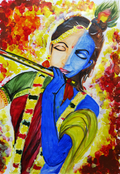 The Divine - Radhe Krishna as one (ART_3984_59504) - Handpainted Art Painting - 17in X 12in
