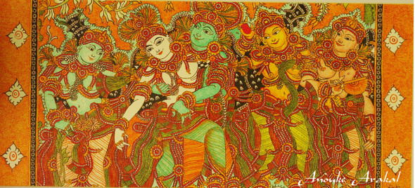 Rasa kreeda (ART_8231_59445) - Handpainted Art Painting - 23in X 10in