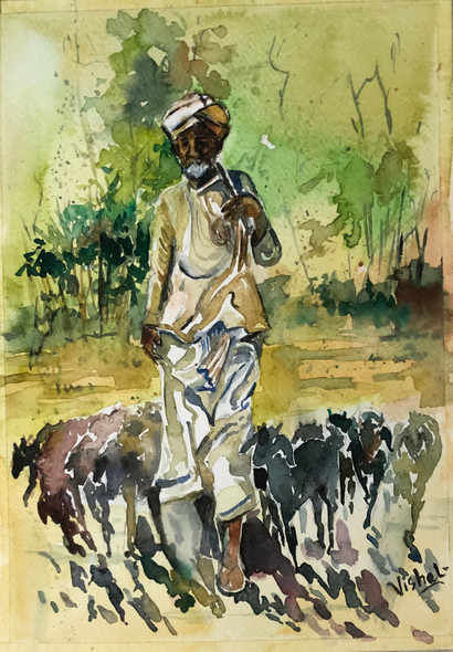Herdsman Of Rajasthan (ART_585_59382) - Handpainted Art Painting - 8 in X 12in
