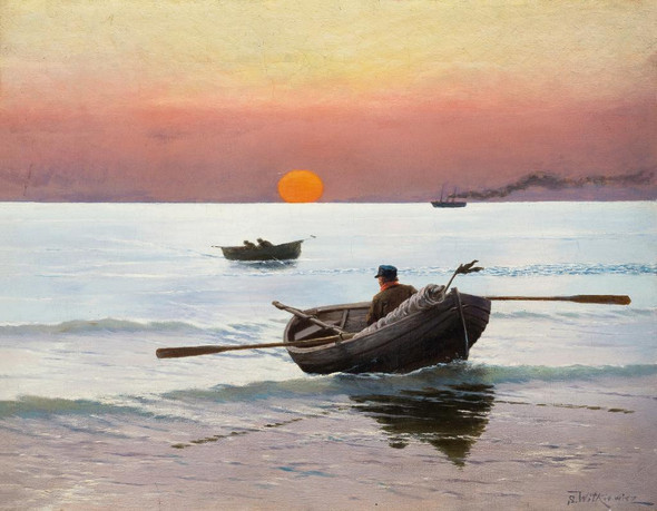 Sunset On The Sea (1887) By Stanis≈Çaw Witkiewicz (PRT_9836) - Canvas Art Print - 23in X 18in