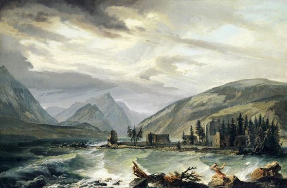 Tempest Over The Lake Of Thun (1774) By Caspar Wolf  (PRT_9837) - Canvas Art Print - 36in X 24in