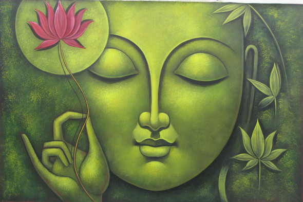 Buddha in Meditation07 - 36in X 24in,RAJMER42_3624,Acrylic Colors,Buddha,Peace,Meditation - Buy Paintings online in India