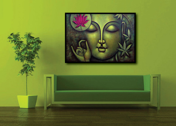 Buddha in Meditation07 - Handpainted Art Painting - 36in X 24in