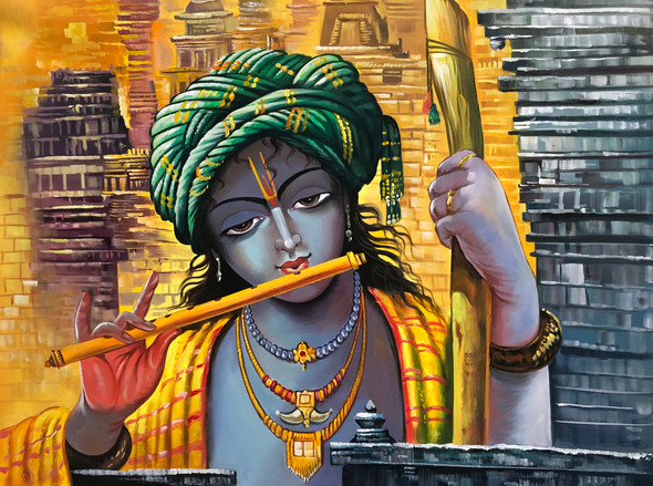 Lord Krishna painting (ART_6706_59642) - Handpainted Art Painting - 48in X 36in