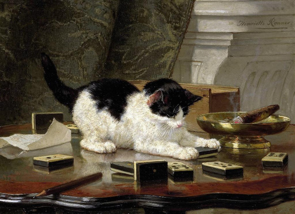 The Cat At Play (1860) By Henri√´tte Ronner Knip (PRT_9886) - Canvas Art Print - 22in X 16in