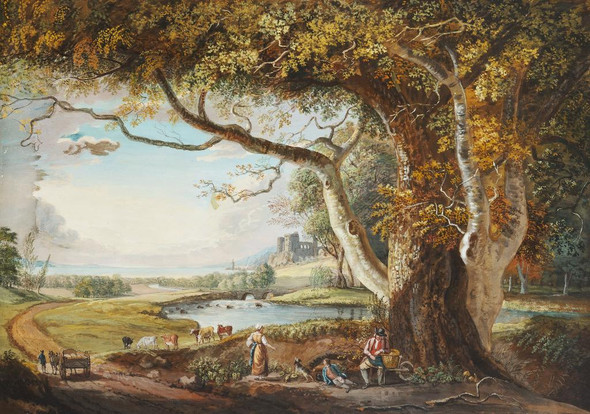 Landscape With Lake And Large Tree In Foreground (1725) By Paul Sandby (PRT_9914) - Canvas Art Print - 21in X 15in