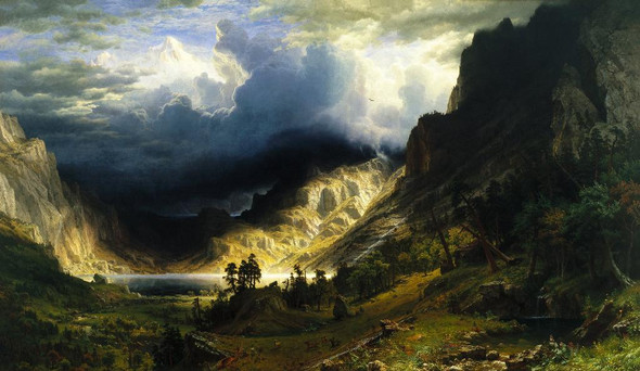 A Storm In The Rocky Mountains, Mt Rosalie By Albert Bierstadt (PRT_9905) - Canvas Art Print - 32in X 19in