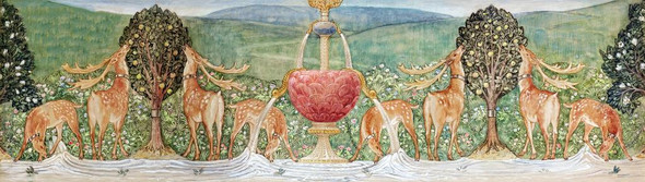 Deer By A Fountain (1888) By Sir Edward Burne Jones (PRT_9938) - Canvas Art Print - 23in X 7in