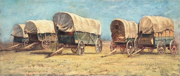 Study Of Covered Wagons (possibly 1871) By Samuel Colman (PRT_9949) - Canvas Art Print - 39in X 17in