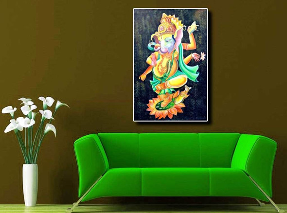 Lord Ganapati02 - Handpainted Art Painting - 24in X 36in