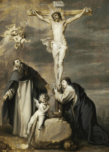 The Crucified Christ Adored By Saints Dominic And Catherine Of Siena By Anthony Van Dyck (PRT_10050) - Canvas Art Print - 16in X 22in