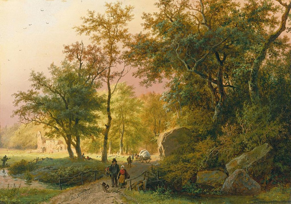 Travellers On A Road (1849) By Barend Cornelis Koekkoek (PRT_10058) - Canvas Art Print - 25in X 17in