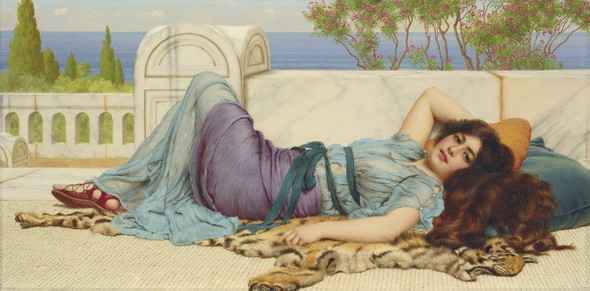 Mischief And Repose (1909) By John William Godward (PRT_10119) - Canvas Art Print - 21in X 11in