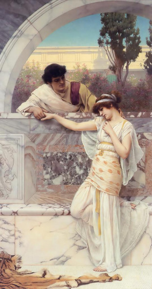 Yes Or No Date (1893) By John William Godward (PRT_10135) - Canvas Art Print - 21in X 39in