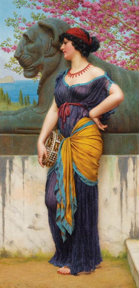 In The Grove Of The Temple Of Isis (1915) By John William Godward (PRT_10143) - Canvas Art Print - 13in X 26in