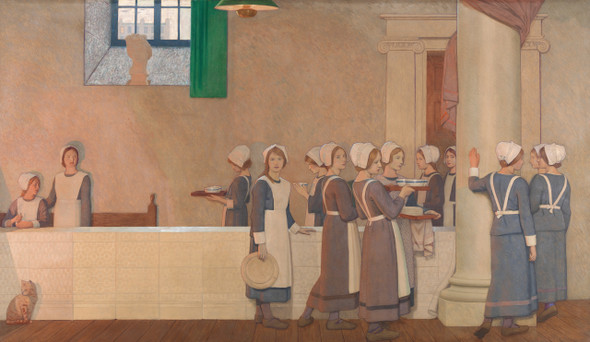 Orphan Girls In The Refectory Of A Hospital, Proceeding To Their Place At The Table (1915) By Frederick Cayley Robinson (PRT_10295) - Canvas Art Print - 41in X 24in