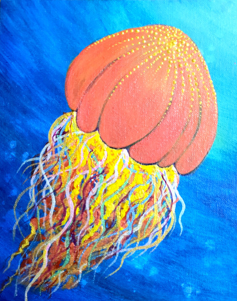 'Oceans Glowing Wonders- The Jellyfish' (ART_8271_60153) - Handpainted Art Painting - 7in X 9in