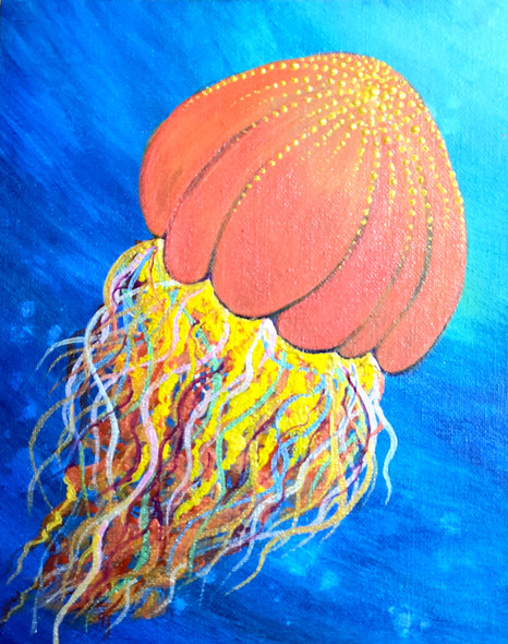 'Oceans Glowing Wonders- The Jellyfish' (ART_8271_60153) - Handpainted Art Painting - 8in X 10in