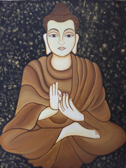 Buddha (ART_8224_60104) - Handpainted Art Painting - 15in X 18in