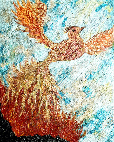 'The Eternity- Phoenix Emerging from Ashes' (ART_8271_60115) - Handpainted Art Painting - 7in X 9in