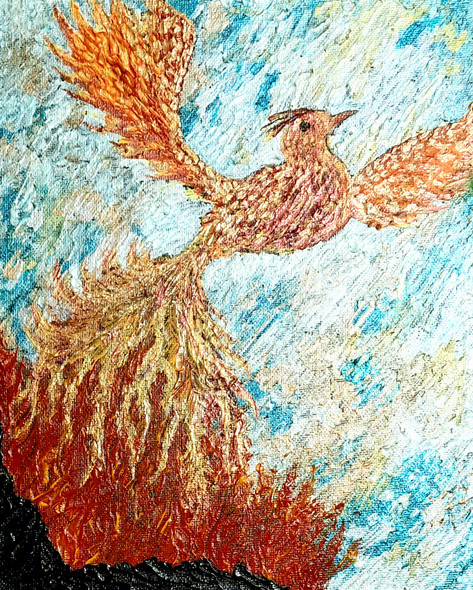 'The Eternity- Phoenix Emerging From Ashes' (ART_8271_60115) - Handpainted Art Painting - 8in X 10in